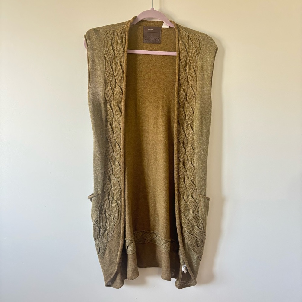 Anthro Guinevere Olive Open Front Cable Knit Cardigan